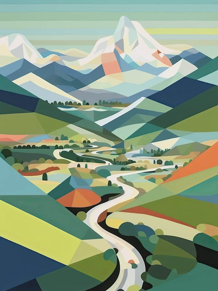 Mountains And Valley   Geometric Vector Illustration 2