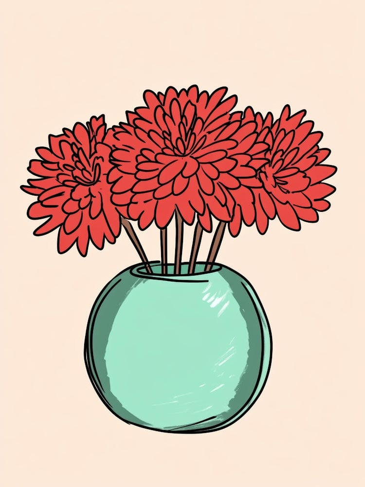 Red Chrysanthemums In A Vase