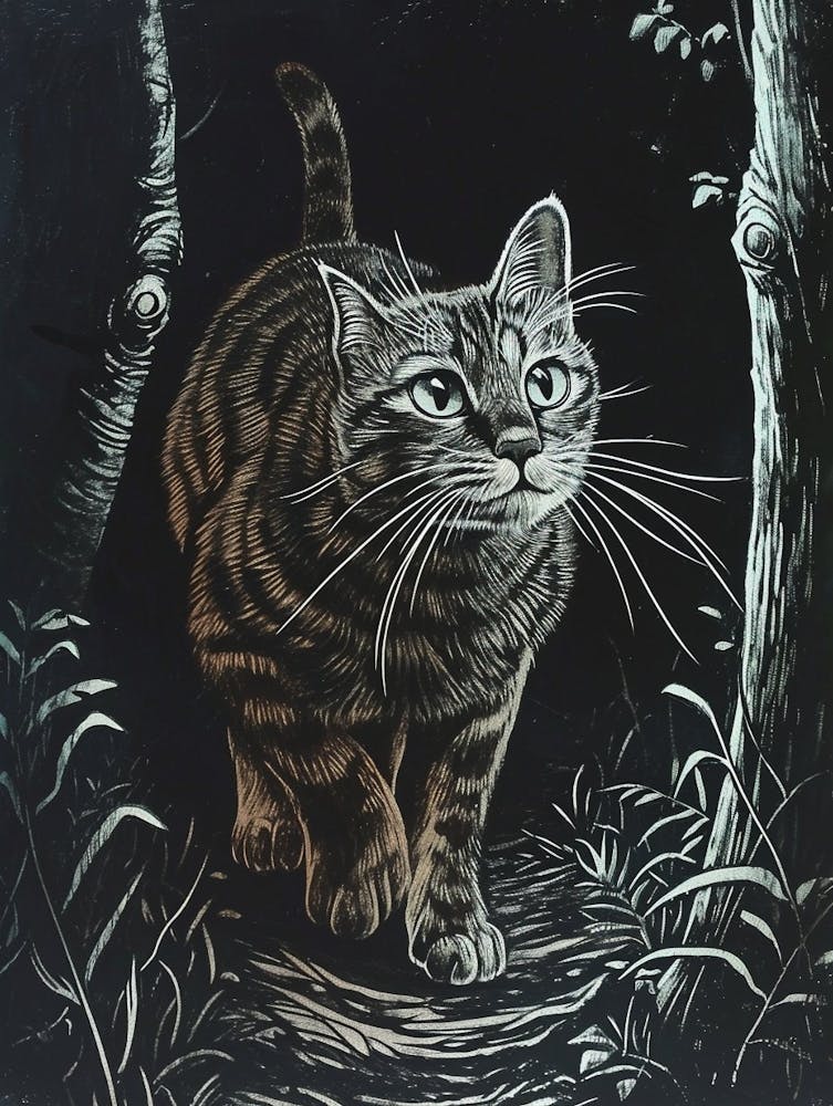 Manx Cat Relief Illustration 1