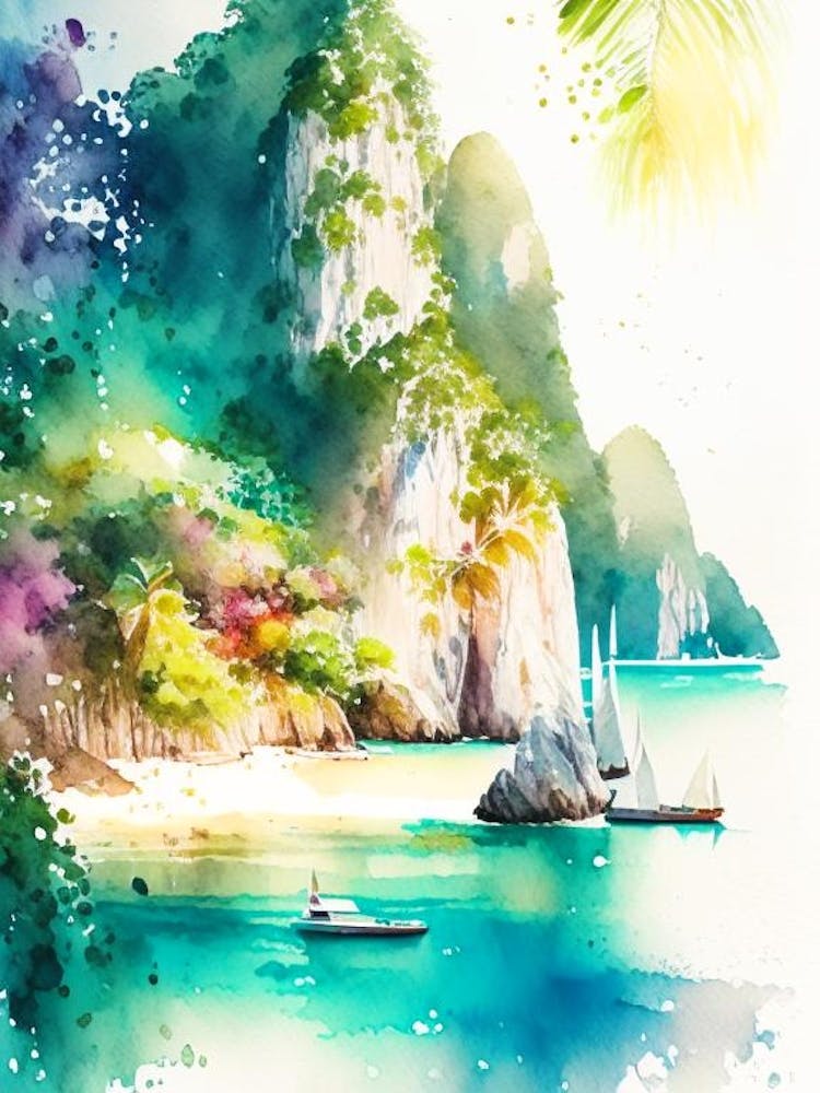 Ko Phi Phi Thaïlande Aquarelle Pastel Destination Tropicale