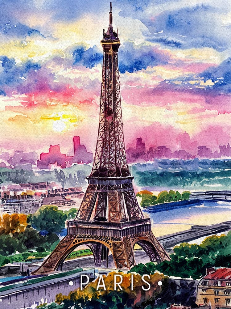 Paris Eiffel Tower Watercolor Painting 1
