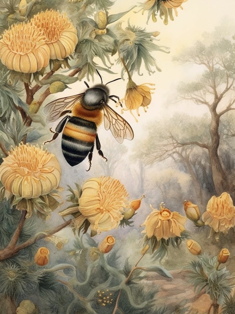 California Bumble Bee Beehive Watercolour Illustration 3