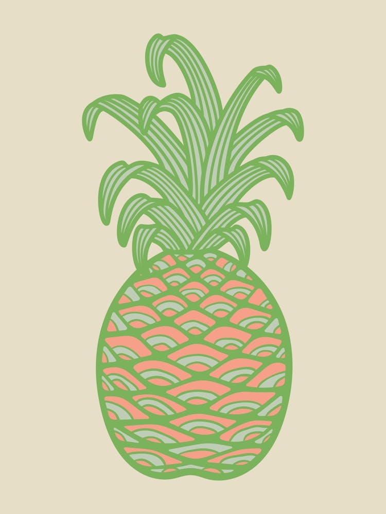 Glücksananas Vintage Hawaiianische Tropische Sommerfrucht in Grün Pink auf Creme