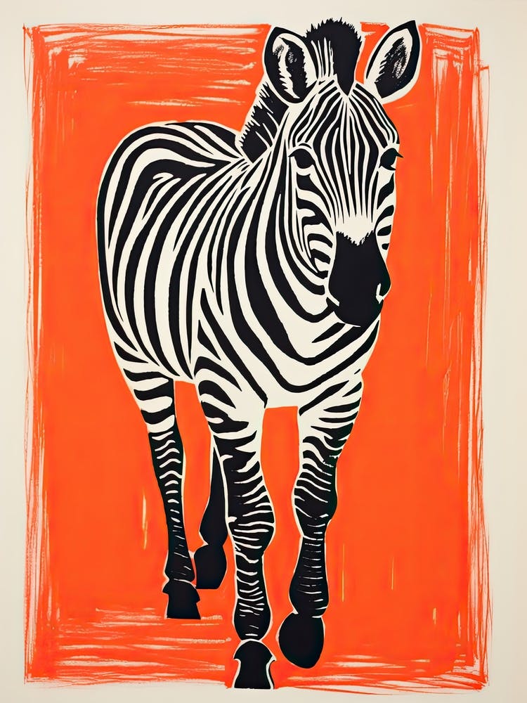 Zebra, Woodblock Animal  Drawing 1