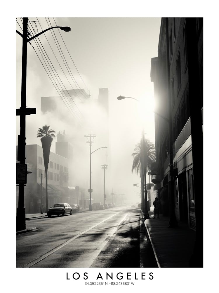 Poster Of Los Angeles, Black And White Analogue Photograph 4