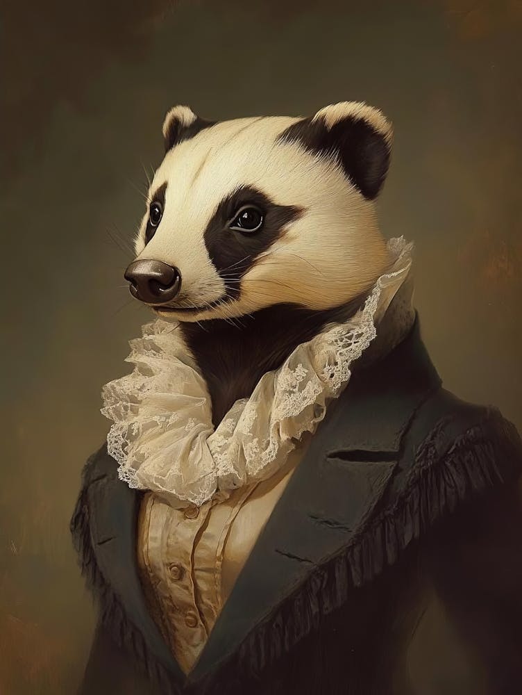 Royal Lady Badger Vintage Portrait, Victorian Animal Print, Dressed Cute Animal Altered Art, Renaissance Animal Printable, Animal Lover Gift