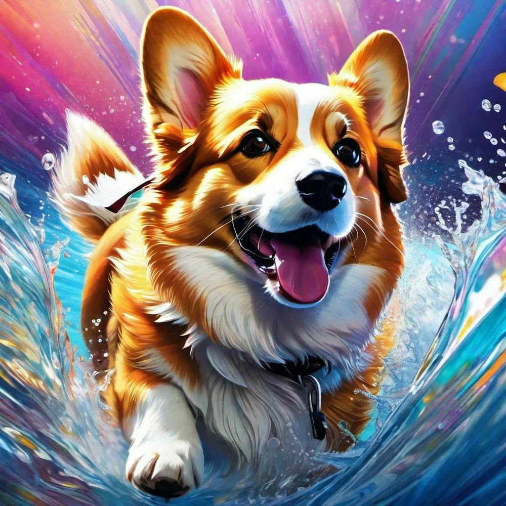 Corgi Splashing In The Water