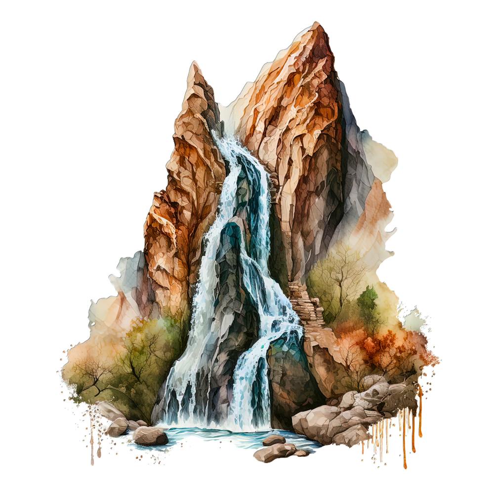 Watercolor Waterfall Isolated On White