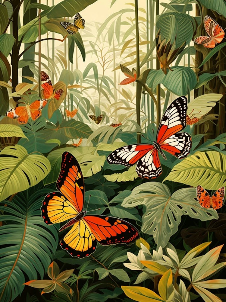 Butterflies In The Jungle Japanese Style Painting 1