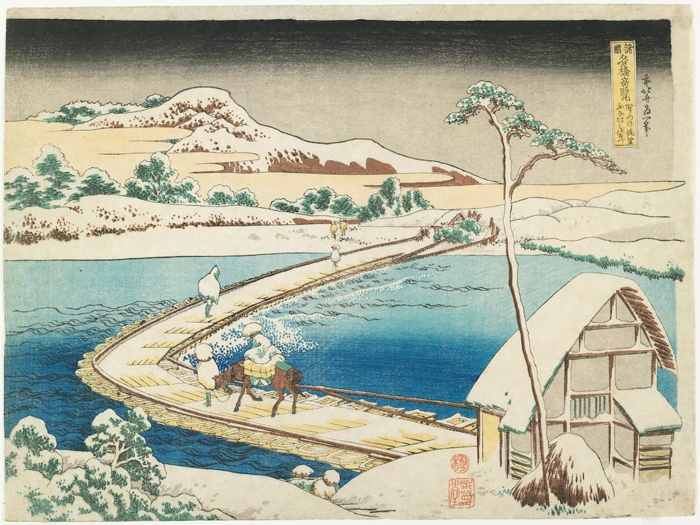 Old View Of The Pontoon Bridge At Sano In Kōzuke Province, Katsushika Hokusai
