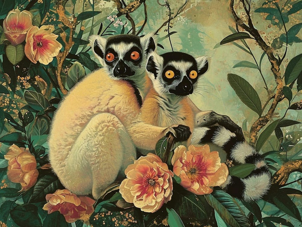 Floral Animal Illustration Lemur 2