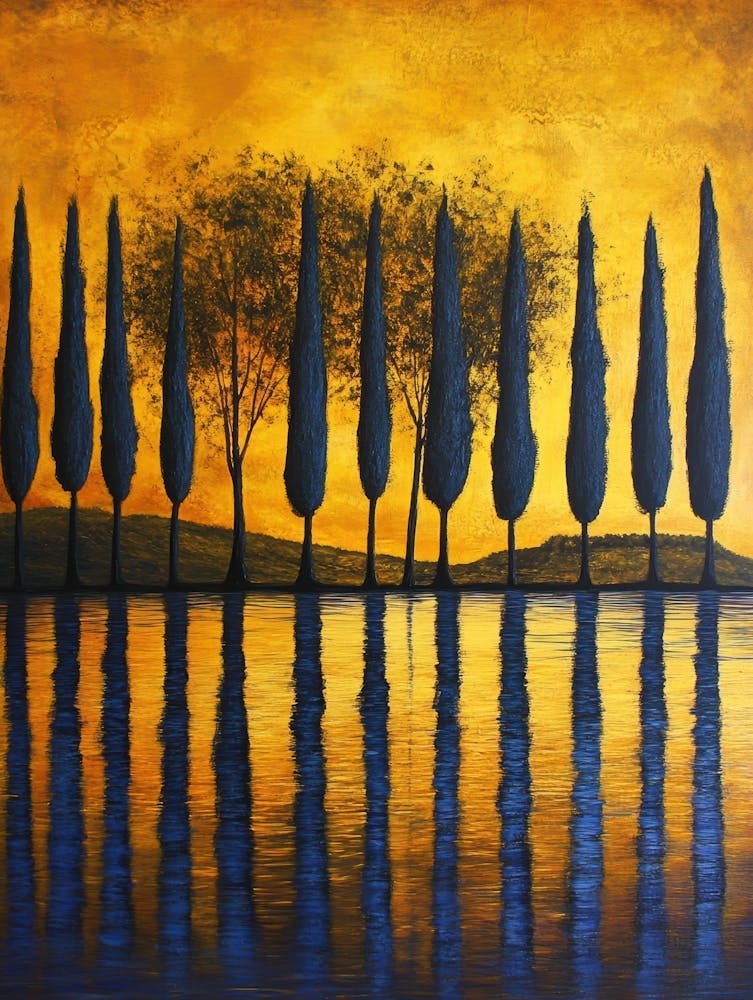 Cypress Trees At Sunset