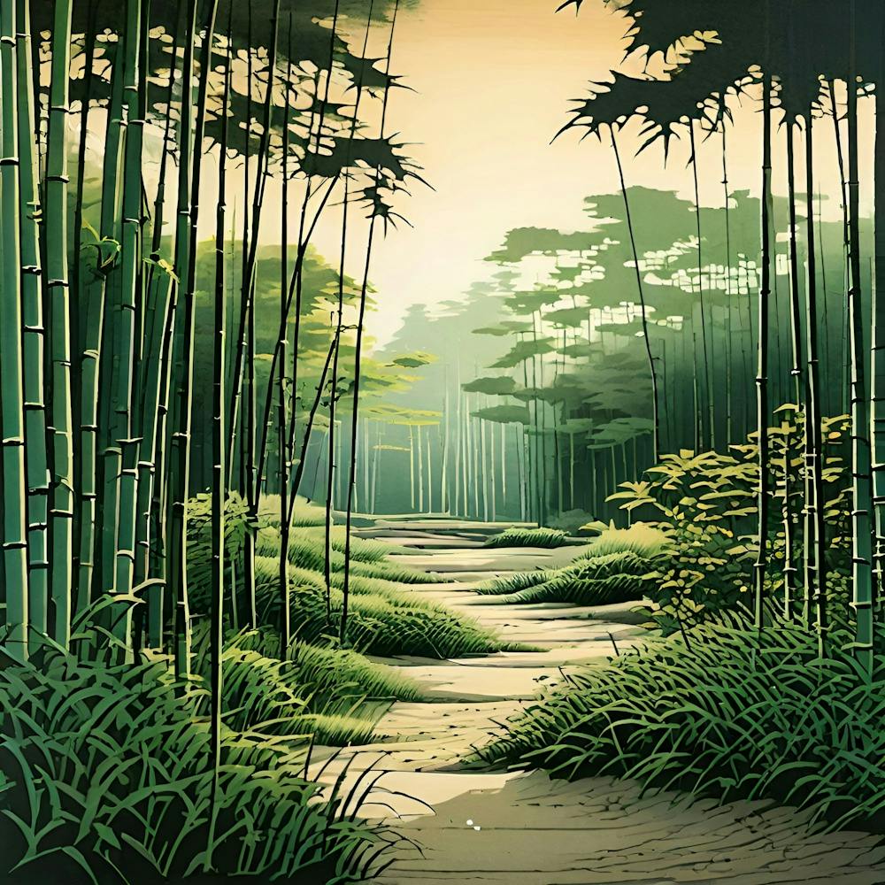 Tranquil Bamboo Grove A Scene Of A Serene Zen Garden Shades Of Green Soft Morning Light With Rak (1)