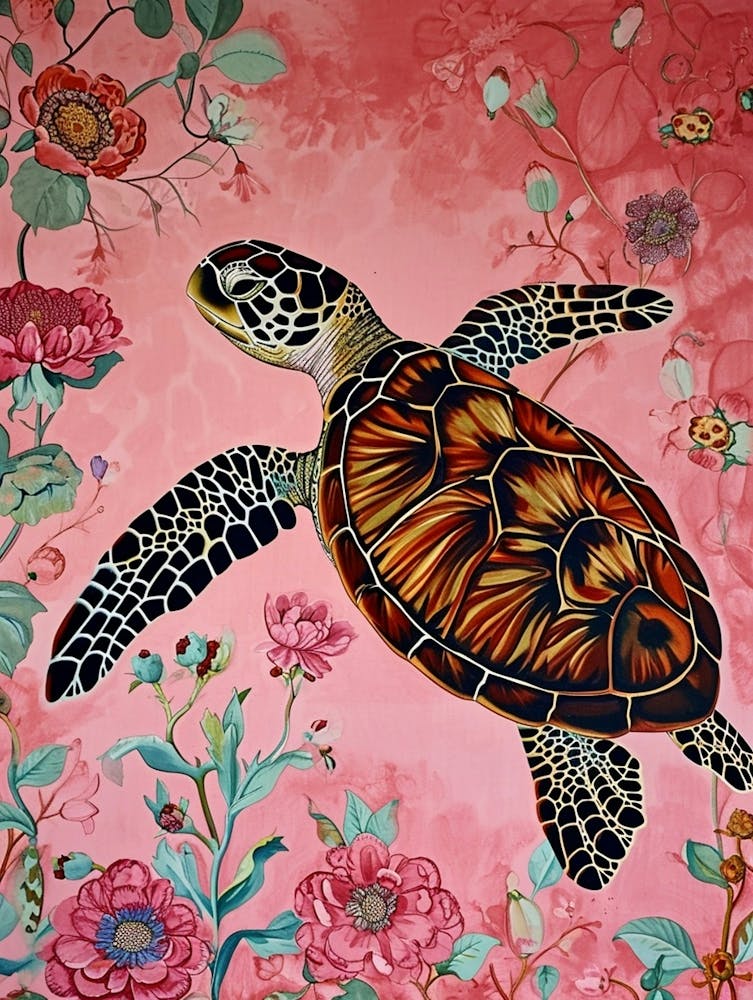 Floral Animal Painting Sea Turtle 4