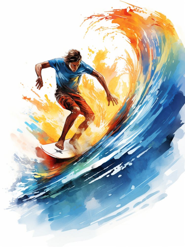 Surfing In A Wave Watercolour Vector 2