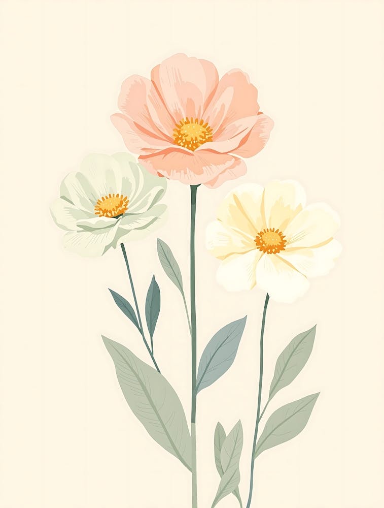 Sanft gemalte Wildblumen in erdigen Pastelltönen