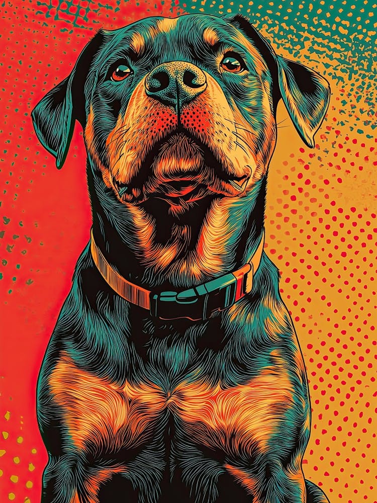 Pop Art Rottweiler Vivid Orange And Electric Blue 9