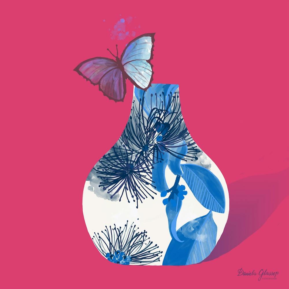 Gum Blossoms Vase On Pink Square