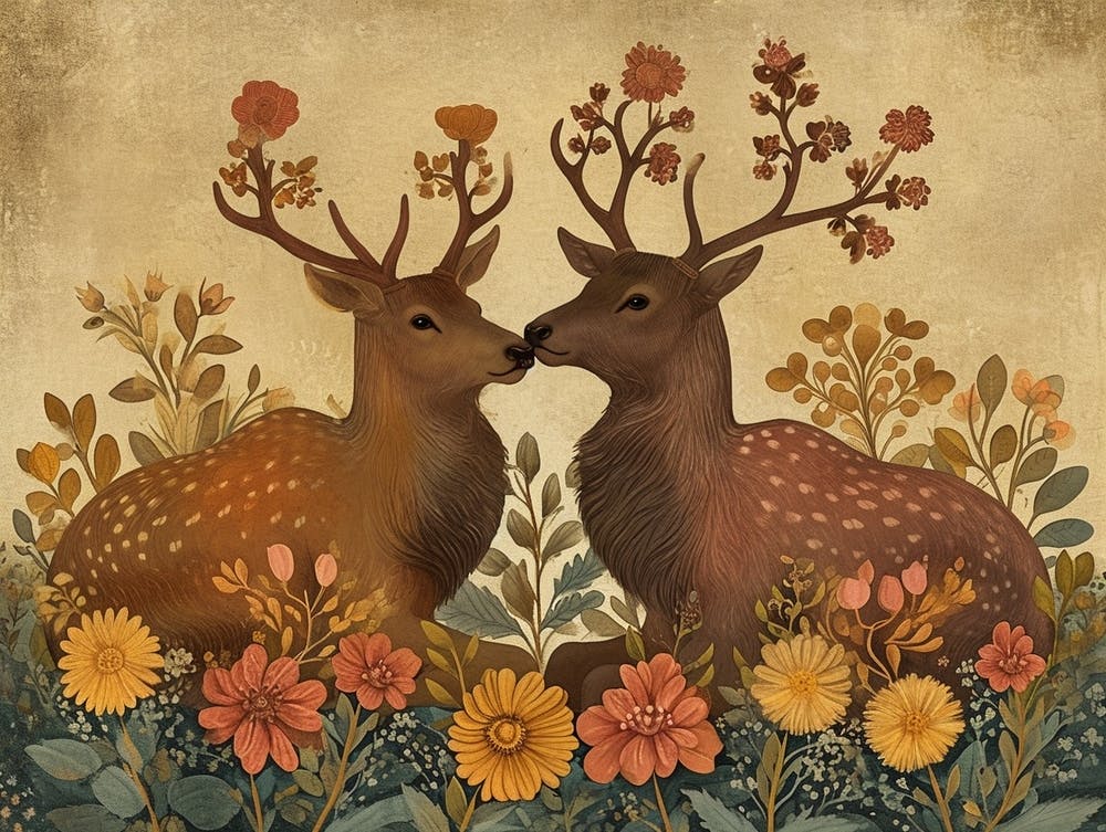 Floral Animal Illustration Elk 3