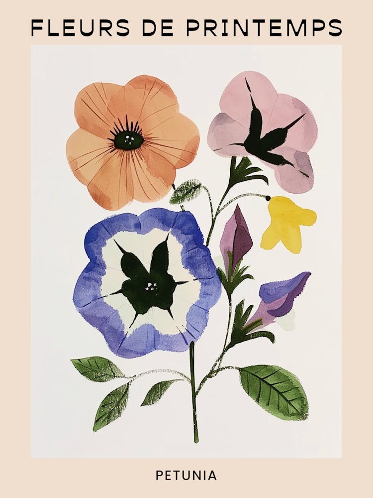 Frühlings-Blumen Französisches Poster Petunie 3