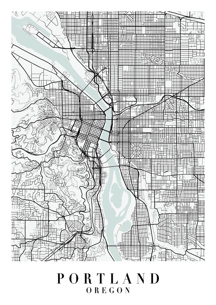 Portland Oregon Street Map Minimal Color