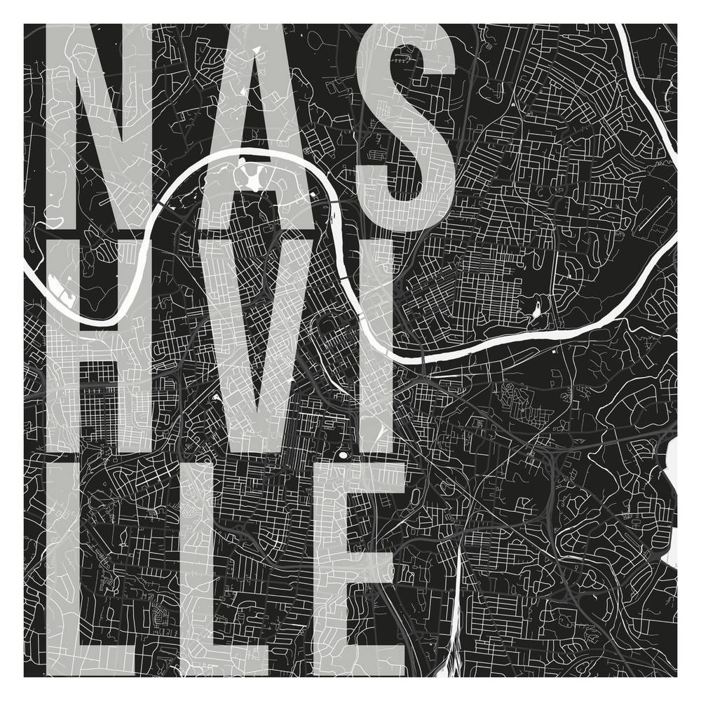 Nashville Mono Street Map Text Overlay Square