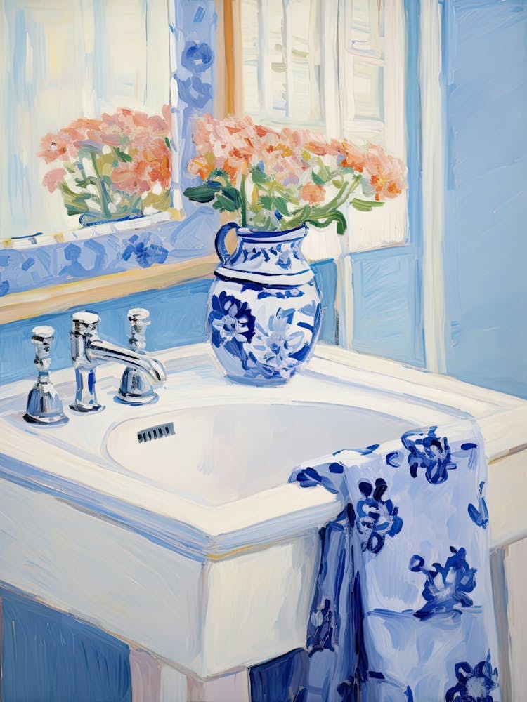Bathroom Vanity Painting With A Forget Me Not Bouquet 4