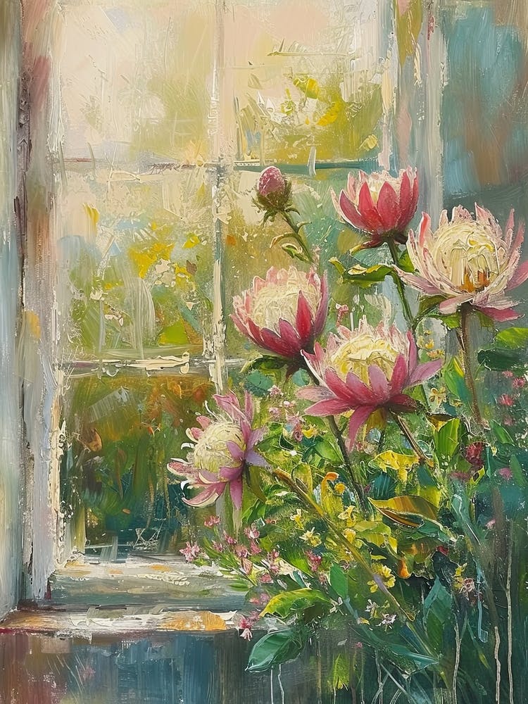 Protea Flowers On A Cottage Window 1