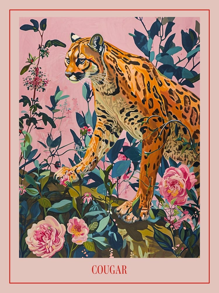 Floral Animal Painting Cougar 2 Poster