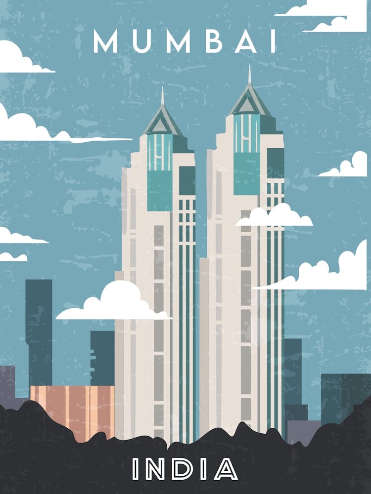 Mumbai, India — Retro travel minimalist poster