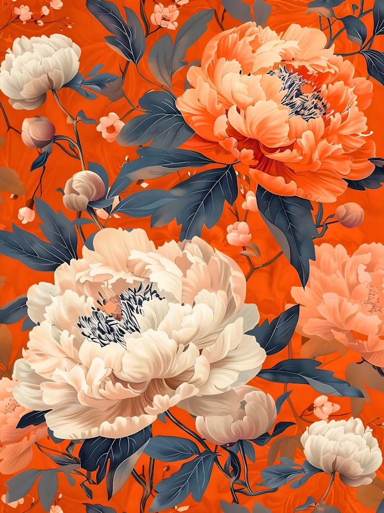 Pfingstrosen Auf Orangefarbenem Hintergrund