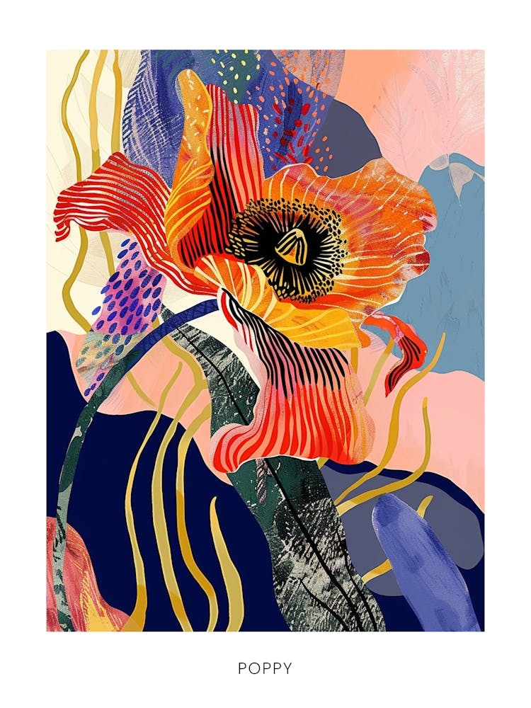 Colourful Flower Illustration Poster Poppy 2
