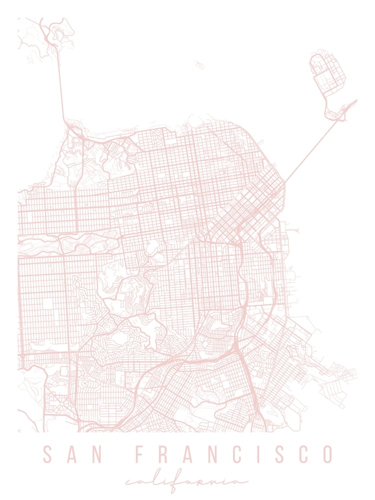 San Francisco California Light Pink Minimal Street Map