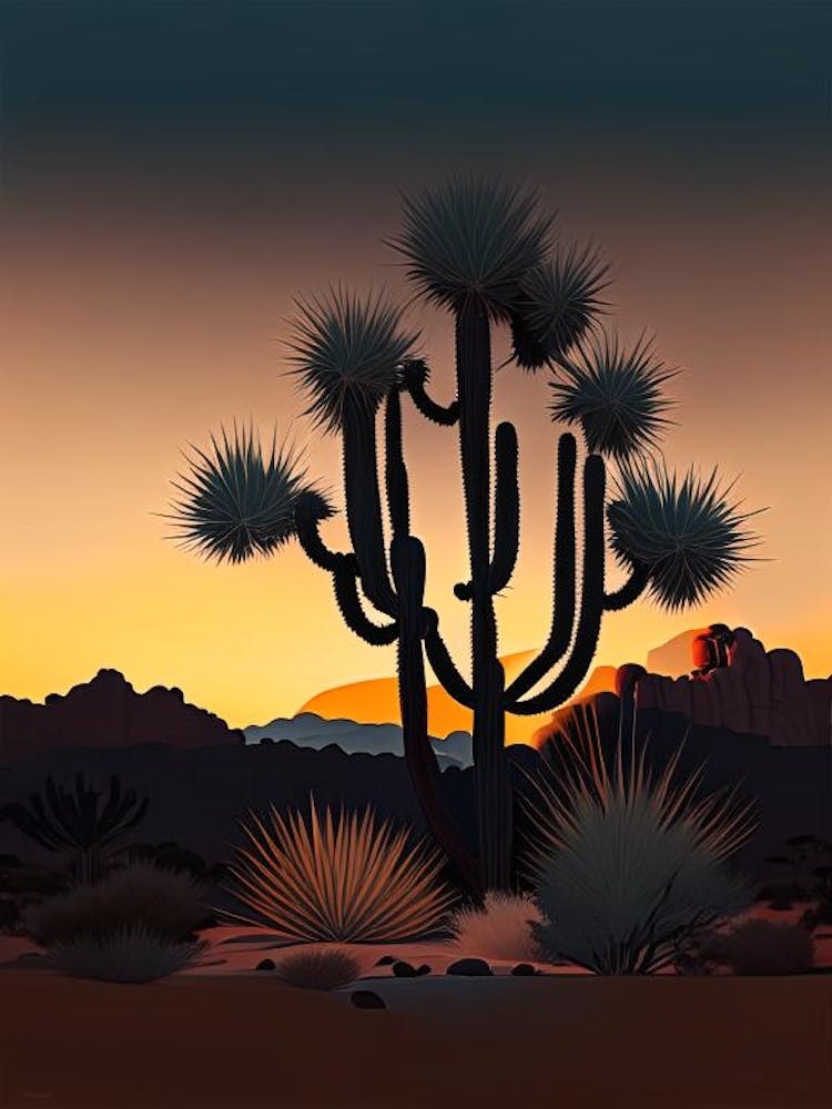 Joshua Tree At Dusk In Desert Vintage Botanical Line Drawing  (5)
