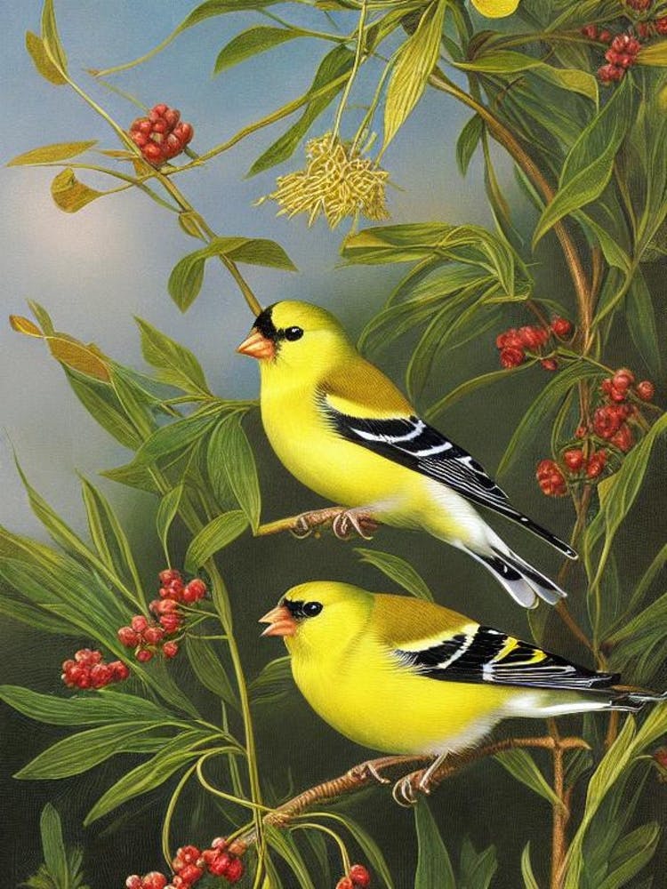 American Goldfinch Haeckel Style Vintage Illustration Bird