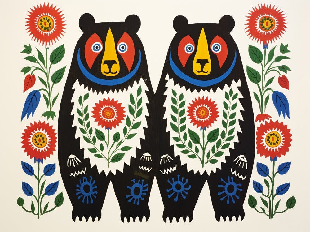 Bear 2 Folk Style Animal Illustration