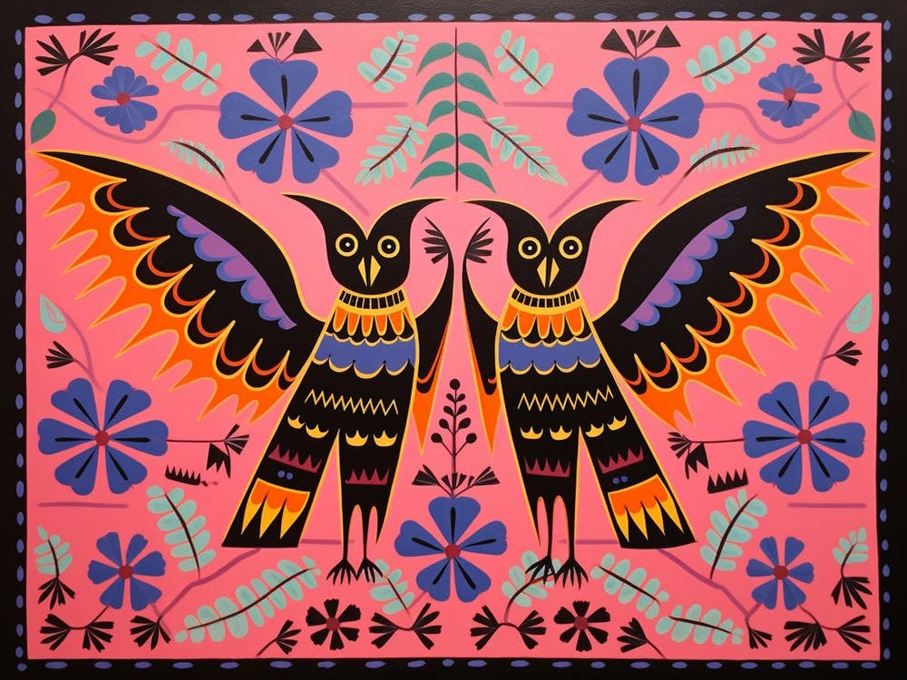 Bat 2 Folk Style Animal Illustration