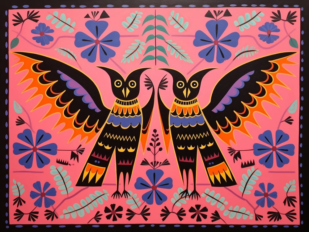 Bat 2 Folk Style Animal Illustration