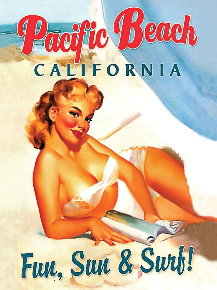 Pinup Erotic Girl On Pacific Beach, California
