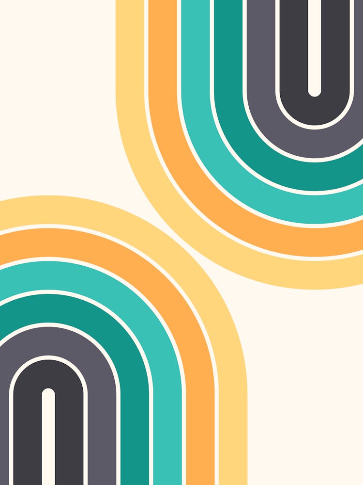 Midcentury Modern Geometrischer Regenbogen C11 In Ästhetischem Türkis Grau Gold 01