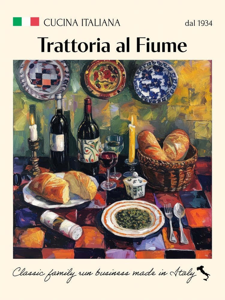 Trattoria Al Fiume Trattoria Italian Poster Food Kitchen