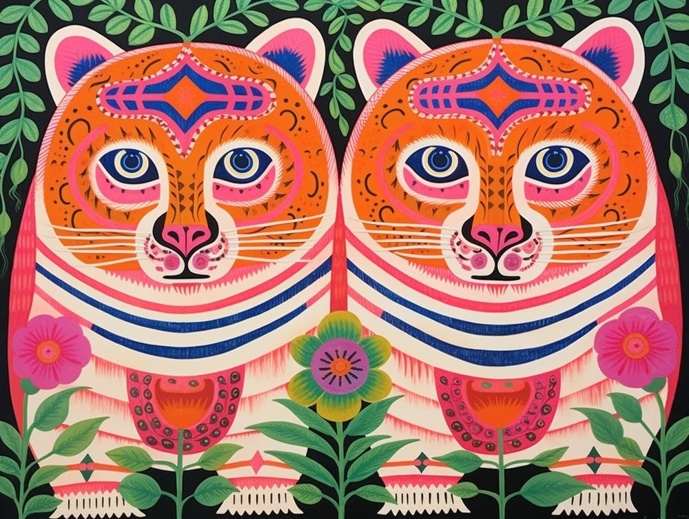 Siberian Tiger 1 Folk Style Animal Illustration