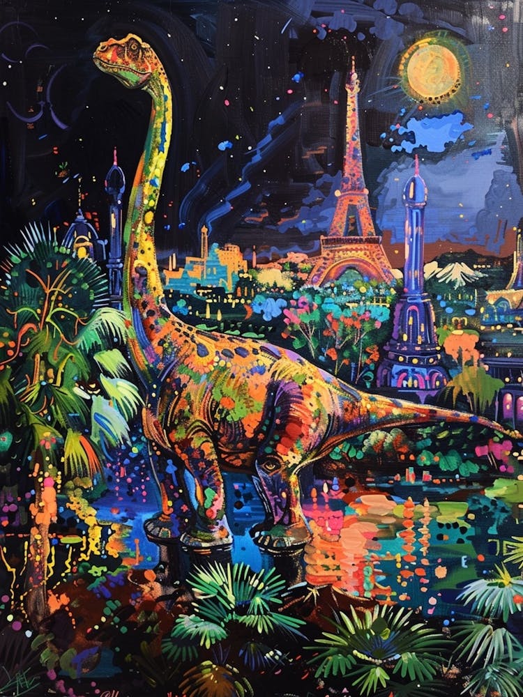 Dinosaur Abstract Paris Cityscape Painting