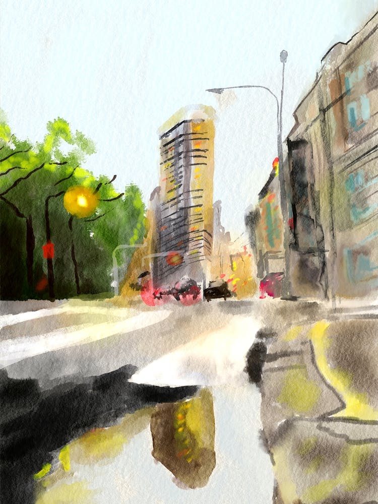 Cityscape Watercolor Painting
