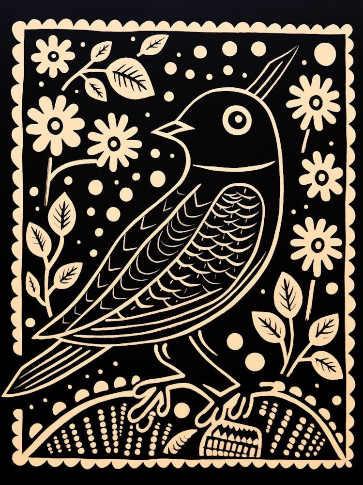 B&W Bird Linocut Bluebird 4