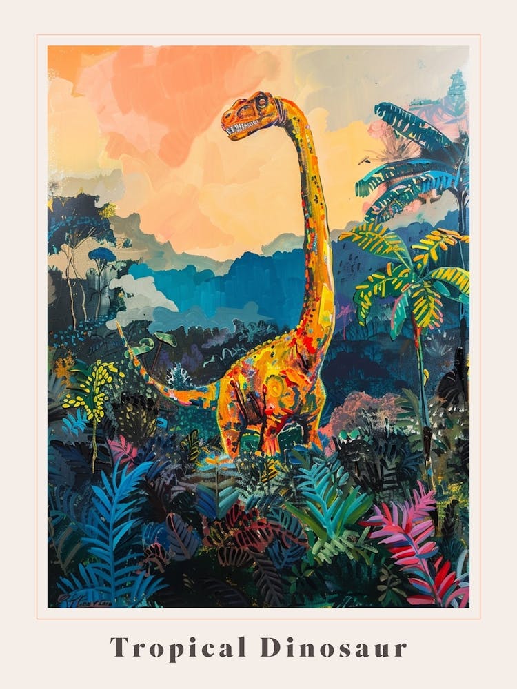 Dinosaur In A Tropical Landscape Painting 1 Poster