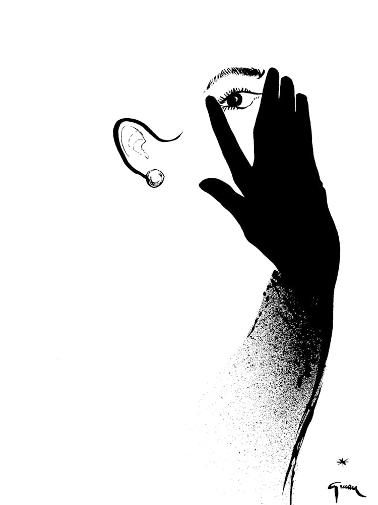 Woman Covering Her Face With Black Glove, Vintage Fashion Art