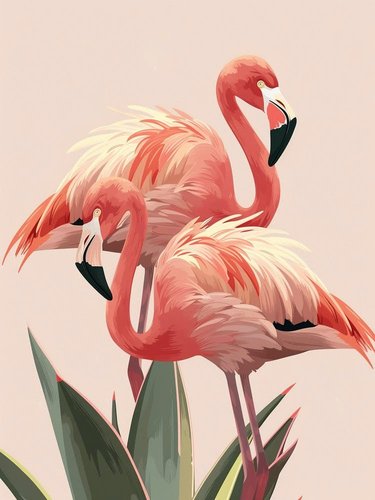 Chilean Flamingo Bromeliads Minimalist Illustration 3