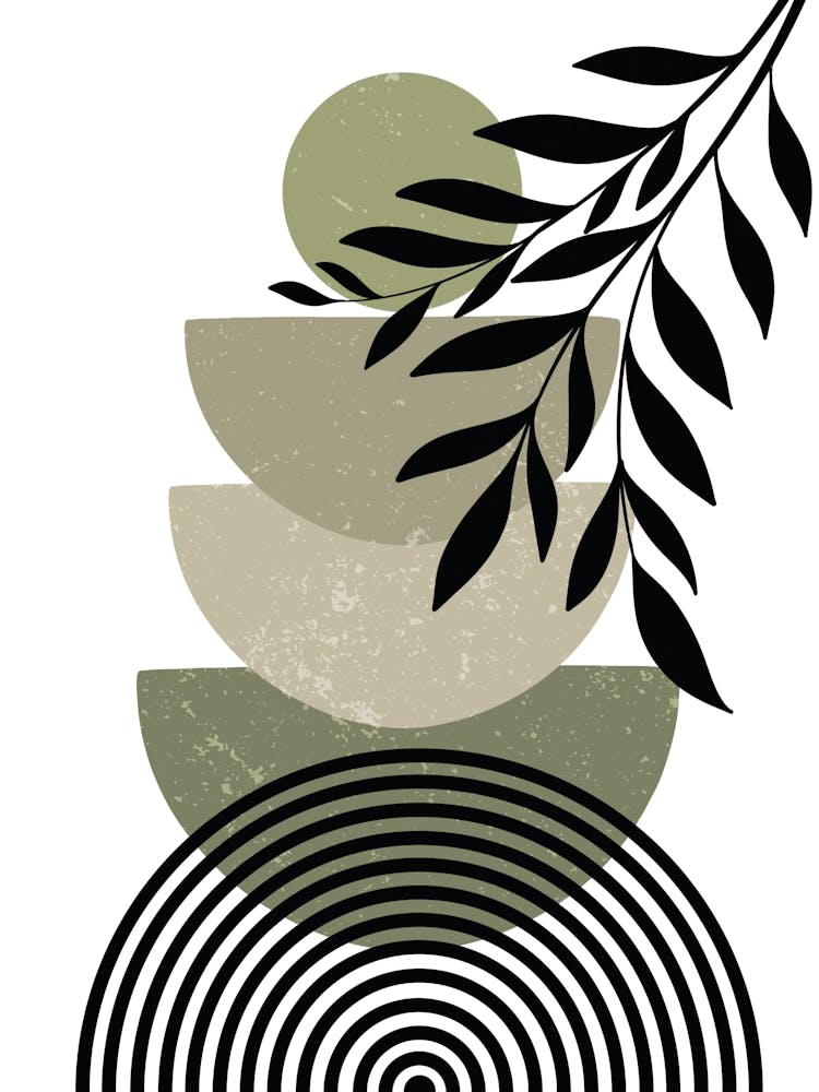 Geometric Abstract Leaves Branch Spiraled Circle