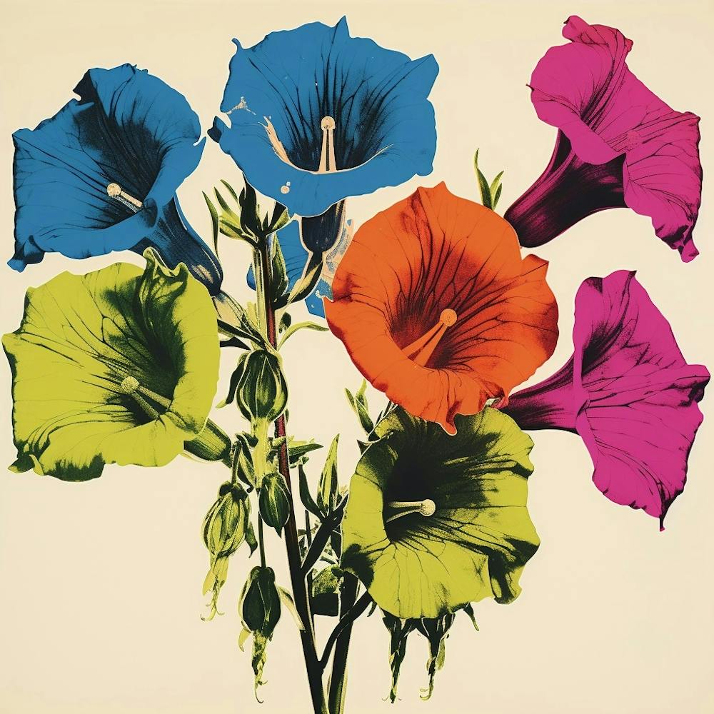 Andy Warhol Style Pop Art Flowers Canterbury Bells 1 Square